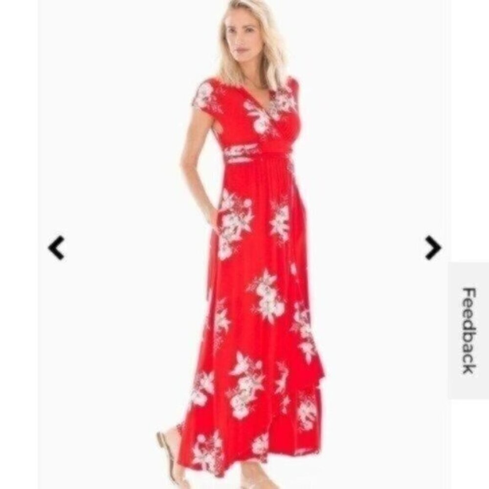 NWOT Soma Soft Jersey Sleeveless Maxi Dress - Lush Tropic Poppy Red